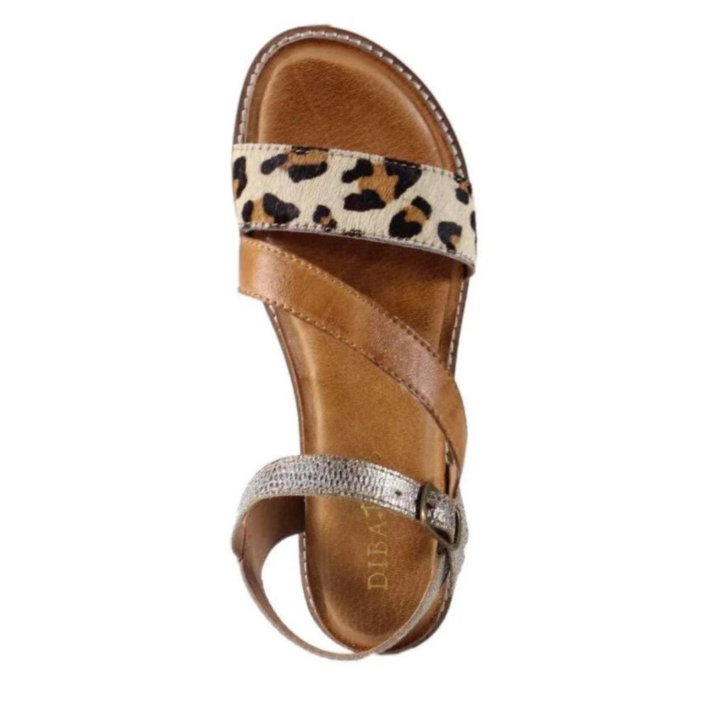 Diba True Leather Cross Strap Leopard Gold Flat Summer Sandals New in Box 6.5 - Picture 2 of 3